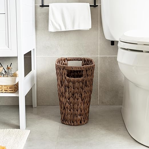 GRANNY SAYS Wicker Waste Basket, Waterproof Bathroom Trash Can, Bedroom Can, Durable Wastebasket with Handles, 19 Liters/5 Gallons