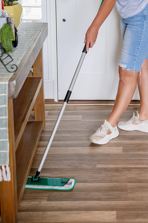 Don Aslett's 12" Mop with 2 Reusable Microfiber Pads | Bathroom or Kitchen | 360° Rotating Head | Machine Washable | Extending Pole