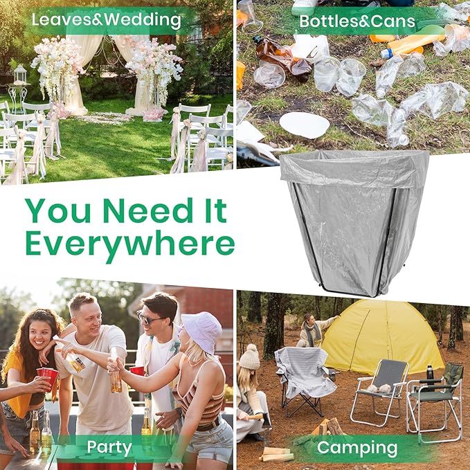 Leaf Bag Holder Collapsible Trash Bag Holders Stand for Outdoor Metal Waste Bags Frame for Garage Yard Lawn Camping Parties