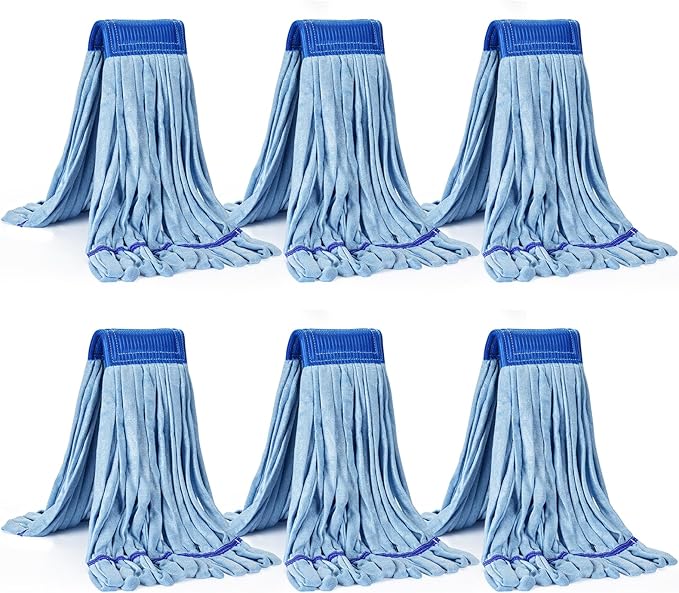 Matthew Cleaning Microfiber Tube Mop(Large,Blue,6Pack) Heavy Duty Mop Head Replacement,Excellent Absorbency,Premium launderability,Reusable,Loop end for Home,Commercial&Industrial Use