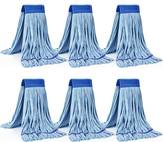 Matthew Cleaning Microfiber Tube Mop(Meduim,Blue,6Pack) Heavy Duty Mop Head Replacement,Excellent Absorbency,Premium launderability,Reusable,Loop end for Home,Commercial&Industrial Use