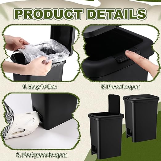 LemonRoad 2 Pack 1.8 Gallon Slim Bathroom Trash Can with Lid Soft Close 6.5 L Step on Plastic Trash Can with Odor Protection Hands Free for Corner, Kitchen, Office, Bedroom