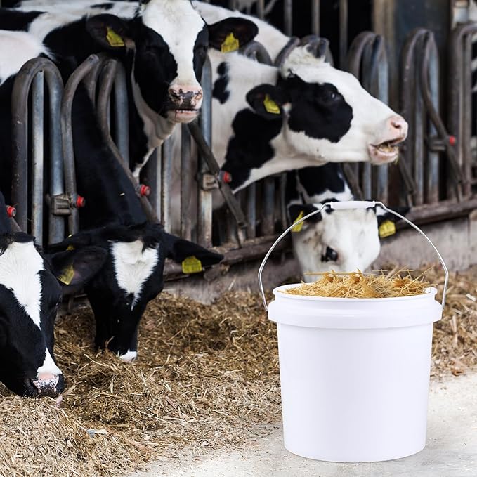 4 Gallon Plastic Round Bucket Pail with Lid, 4-Pack Food Storage Buckets with Handles, White