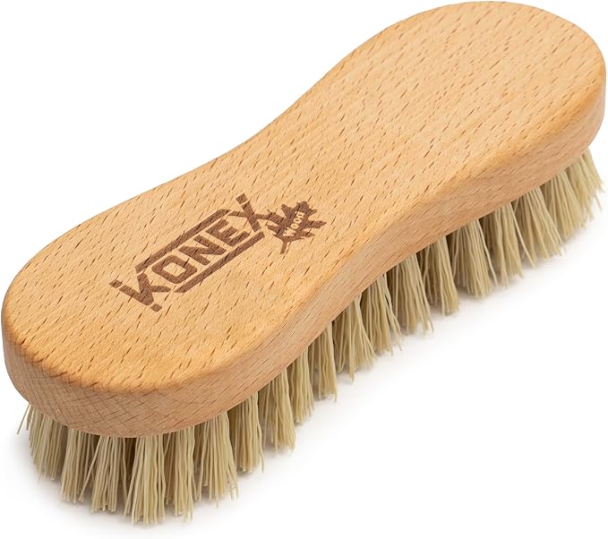 KONEX Nylon Fiber Economy Utility Cleaning Hand Brush | Heavy Duty Hand-Held Scrub Brush Stiff Bristles | Wooden Body, Ideal Scrub Brushes for Cleaning (Peanut Shaped)