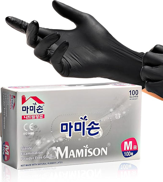 MAMISON Black Nitrile Disposable Gloves, Powder-Free, Latex-Free, 4 Mil, 100 Count, Food Safe, BBQ, Kitchen, Cooking