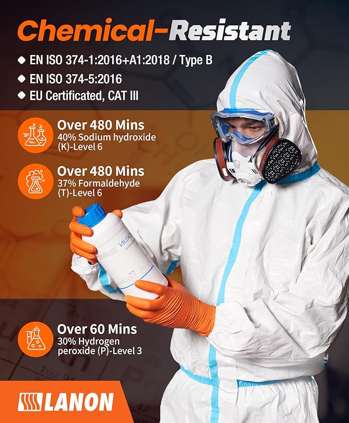 LANON 8mil Orange Disposable Nitrile Gloves, Mechanic, Heavy Duty, Food Safe, Latex Free, Powder Free, Fully-Diamond Textured, XXL