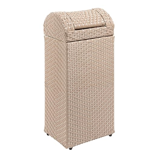 happimess HPM1201D Darla 14.27-Gallon All-Weather Wicker/Metal Swing Top Hideaway Outdoor Trash Can, Light Pink/White, Classic, Coastal, Casual Wastebin for Backyard, Patio, Porch, Kitchen