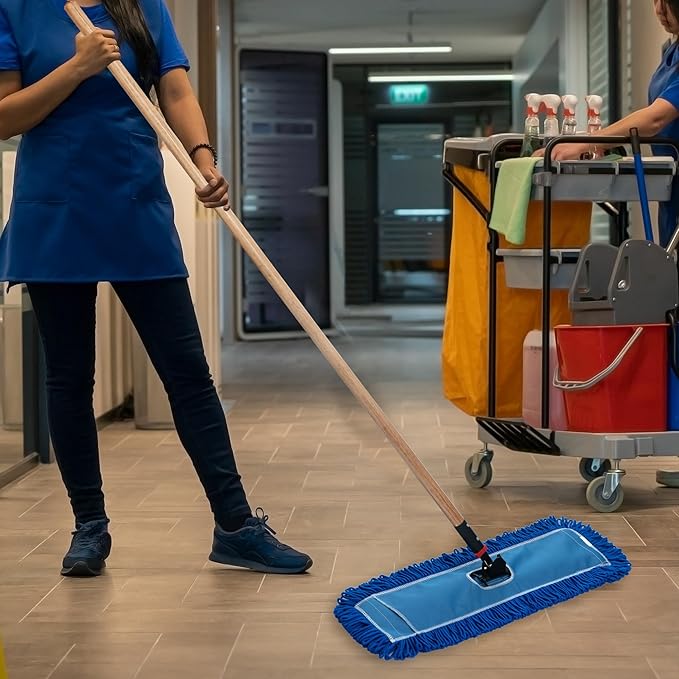 Matthew 24'' Microfiber Loop Dust Mop Washable Commercial&Residential Heavy Duty Mop Head Replacement Premium Absorbent Industrial Dust Mop Refill Pads for Hardwood, Office,Garage and Hotel -3Pack