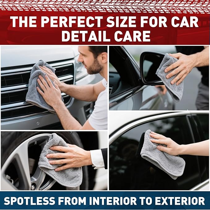 Microfiber Cleaning Cloths Bulk-50 Pack, Gray Microfiber Towels for Cars, Ultra Absorbent Microfiber Towel Weave Grime & Liquid for Streak-Free Mirror Shine - Car Washing Cloth, 12x12 inches