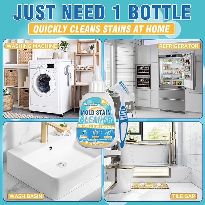 Sugelary Mold Stain Cleaning Gel, 8 fl oz Thick Cleaner for Washing Machine Gasket, Grout, Caulk, Shower, Sink, and Bathroom Surfaces