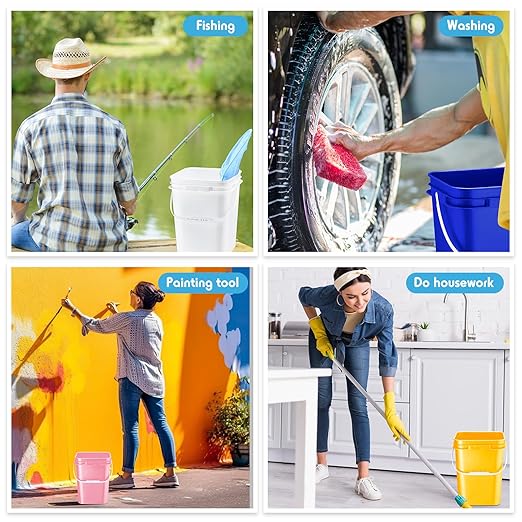 Vesici 6 Pcs 5 Gallon Food Grade Square Buckets with Lids 5 Gal Plastic Food Storage Square Bucket Heavy Duty Industrial Pail Container with DIY Label Stickers Handles for Water Painting(Mix Color)