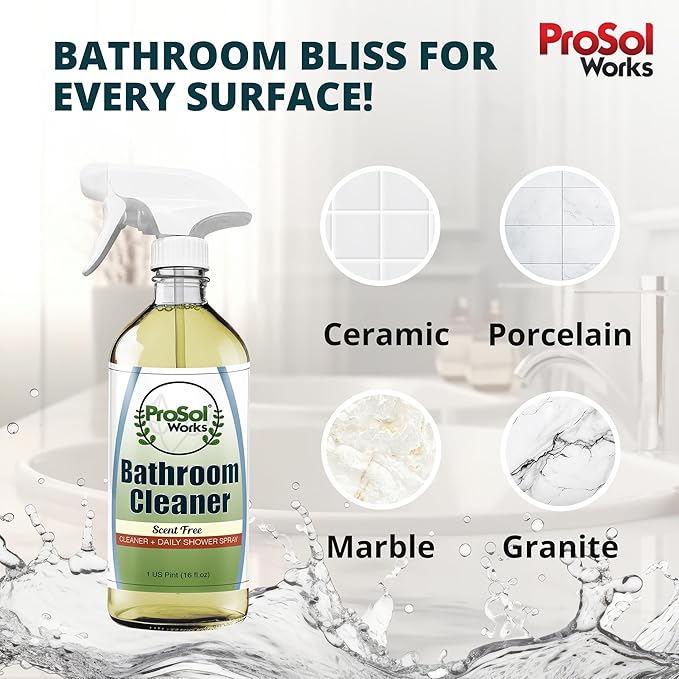 Bathroom Cleaner 16 oz - Daily Cleaning Spray for Shower Curtain, Sink, Shower, Tile, Bathtub, & Toilet Bowl Cleaners Revealing Natural Shine & Refreshing Scent- Safe on All Surface