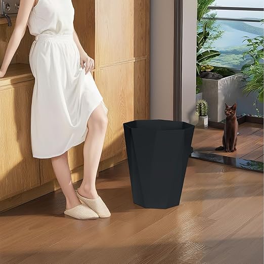 Plastic Trash Can - Waste basketbin for Office,Home,Bathroom,Kitchen - 1.8 Gallon - Black
