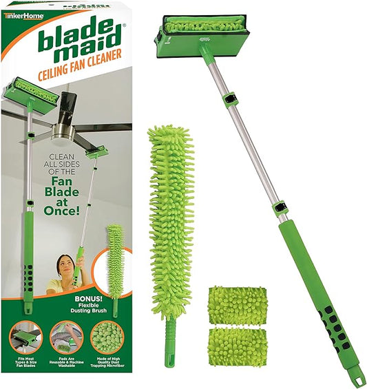 Blade Maid Ceiling Fan Blade Cleaner & Flexible Dusting Brush | Extendable Pole for High Ceilings, Reusable Microfiber Pads, Wall Duster, Removes Cobwebs| Size 3 feet (Pack of 1)