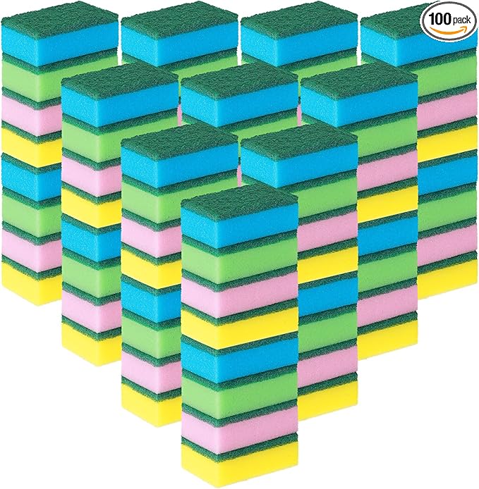 Dish Sponge for Kitchen Multicolor Cleaning Scrub Sponges Dual Sided Scouring Pad Non Scratch Dish Washing Scrubbers Absorbent Dishwashing Sponges for Cleaning Kitchen Dishes Bathroom (100 Pcs)