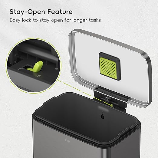 EKO Madison Gunmetal Stainless Steel 50 Liter/13.2 Gallon Step Trash Can with Inner Liner - Fingerprint Resistant Finish