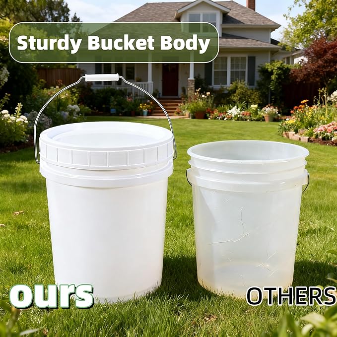 ASEVAT White 5 Gallon Bucket with Lid, Food Grade Storage Containers with Lids, Pail Container, Bucket for Cleaning Heavy-Duty Extra Durable Lron Handles BPA Free