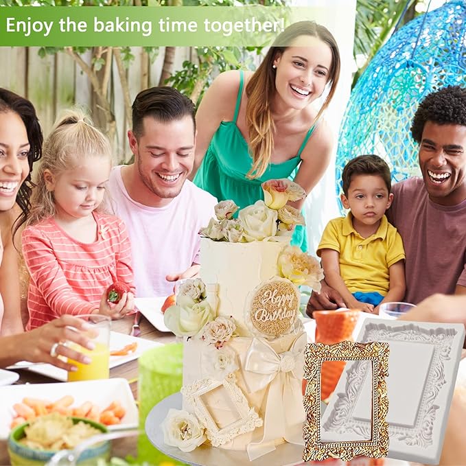 Baroque Photo Frame Fondant Molds, 2 Pcs Cake Decorating Silicone Molds for Candy Chocolate, Sugar Craft Paste, Cupcakes, Wedding Sets, Christmas Thanksgiving Cake Decorating, Clay, Epoxy Projects