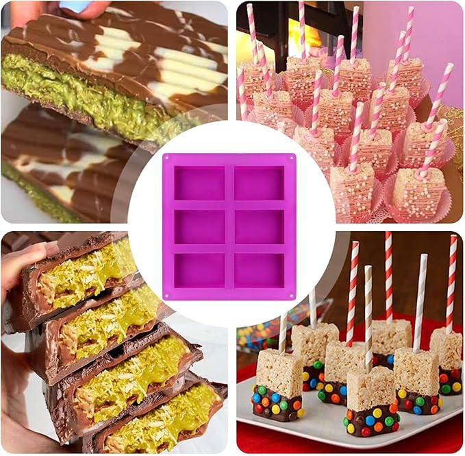 Chocolate Bar Mold 24-Cavity Rice Snacks Treat Molds Silicone Candy Bar Molds, Rectangle Chocolate Molds for Chocolate Brownie Cornbread Pudding Butter Mould (1 Inch Depth)