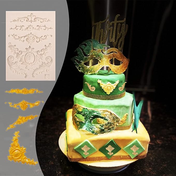 Baroque Silicone Molds, Border Chocolate Scroll Fondant Molds, for Baroque Cake, Lace Cake Cupcake Decorating, Candy, Polymer Clay, Resin, in Christmas, Halloween, Birthday Party