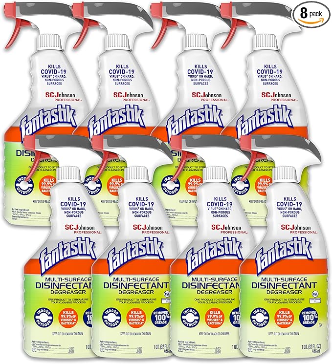 SC Johnson Professional, Fantastik Multi-Surface Cleaner & Disinfectant Spray Bottle, 32 Oz, Pack of 8