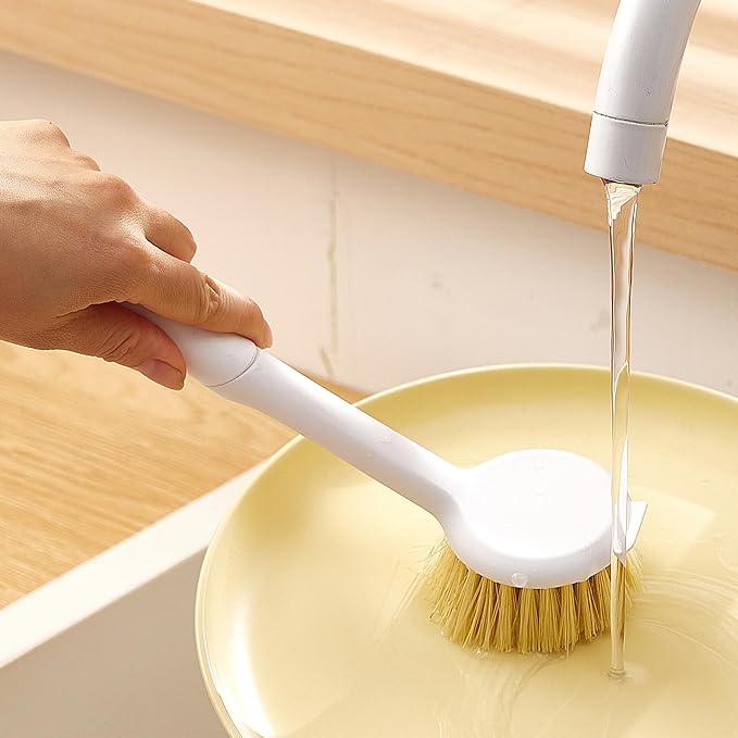 Kitchen Cleaning Brush(Natural Sisal Bristles),Pot Dish Brush Pots Comfortable Long Built-in Scraper Scrub Brush for Pans,Kitchen Sink Cleaning(Green