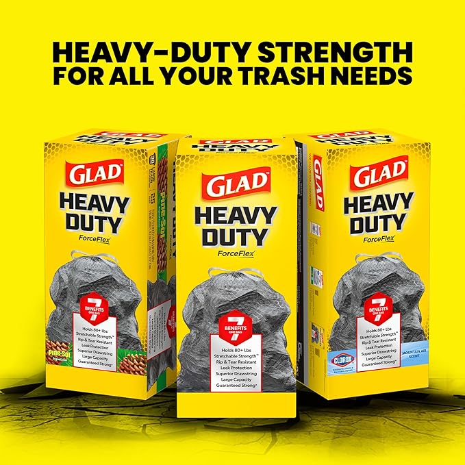 Glad ForceFlex Trash Bags 30 Gallon | Black | LeakGuard Protection | Stretchable Strength | 68 Count, Pack of 4