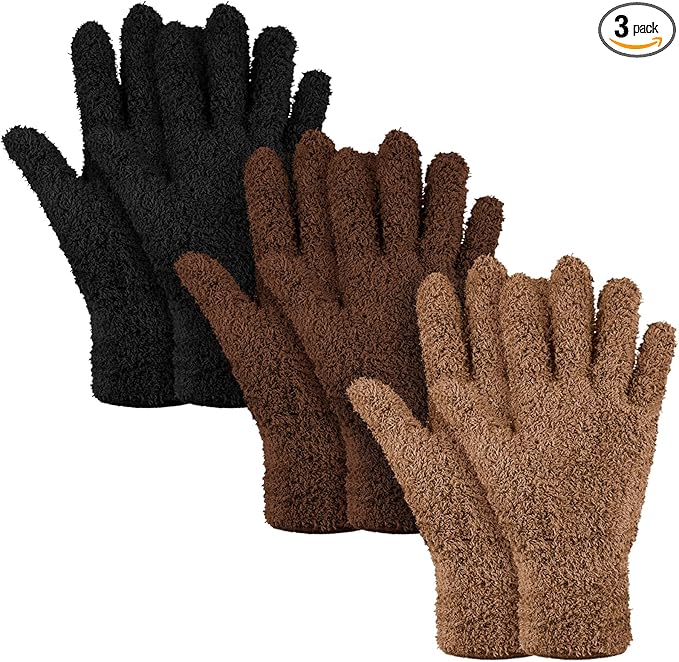 Patelai 3 Pairs Microfiber Plant Dusting Gloves Leaf Cleaning Gloves for Indoor Plants, Blinds, Furniture, House(Medium,Black, Brown, Dark Brown)