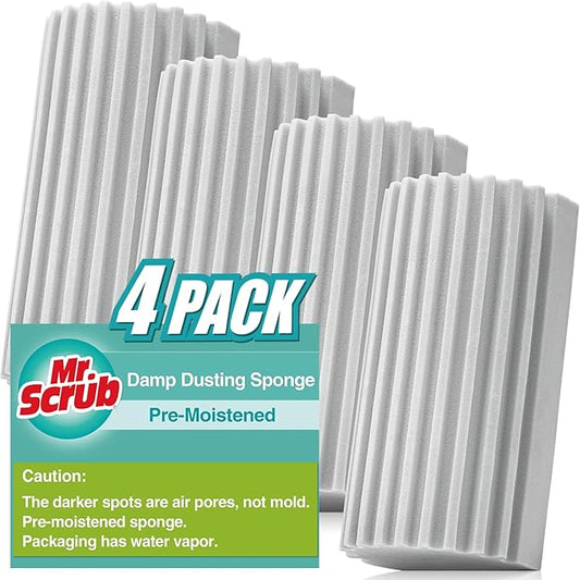4 Pack Damp Dusting Sponge Duster, Grey Dust Cleaning Sponge, Reusable Household Cleaning Sponge Tool for Blinds, floorboards, Fan Blades, Vents, Glass, Railings, Mirrors