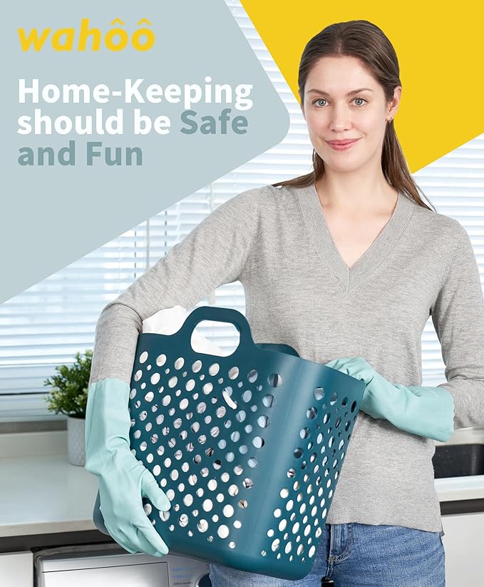 LANON wahoo Skin-Friendly Cleaning Gloves, Unlined Dishwashing Rubber Gloves, Kitchen, Non-Slip, Surf Spray, Small