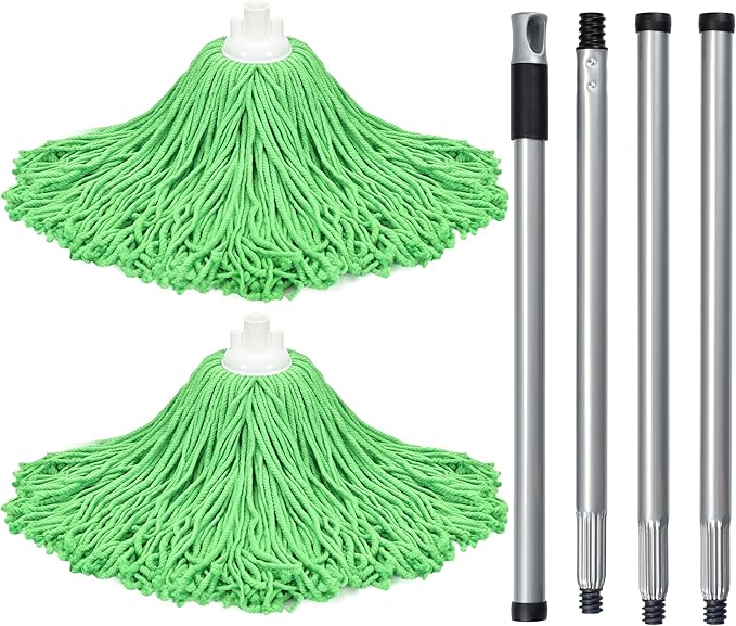 Matthew Microfiber Mop Replacement Pack with Stainless Steel Spin Mop Handle - 54" Green (2 Mops w/1 Handle)
