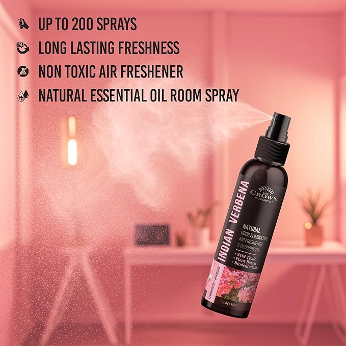 Non-Toxic Odor Eliminator, Natural Geranium & Lemongrass Air Freshener Spray for Home, Room, Closet & Couch Deodorizer, Long Lasting Bathroom & Toilet Freshener, Safe for Kids & Pets - 4 oz Pack of 1