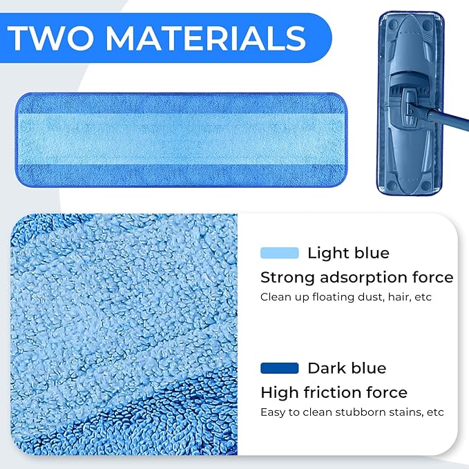 3 Pack Microfiber Cleaning Pads are Compatible with Bona Mop,18 Inch Replaceable Mop Pad Refill,Washable & Reusable Blue Microfiber Mop Pads for Hardwood and Hard-Surface Floors