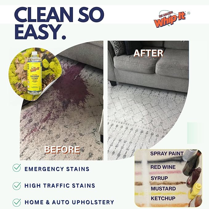 Whip It Cleaner, Multi Purpose Stain Remover CONCENTRATE, Makes 32 Bottles, Plant Based Enzyme Cleaner, Cleaning Food, Grease, Coffee, Wine, Baby Stains, pet stains, Over 500 uses, Made in USA, 32 OZ
