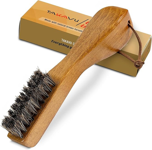 TAKAVU Stain Brush, Laundry Brush for Stain Removal, Natural Horse Hair Cleaning Brush with Ergonomic Handle, Suitable for Delicate Fabrics Without Damage, Perfect Laundry, Shoes, Boots, Home