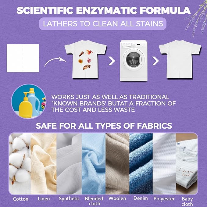 CROS 60 Loads Laundry Detergent Sheets Fresh Lavender Scent, for Travel, Home, Apartment,Dorm, Laundry Detergent Strips Eco Friendly, Hypoallergenic, Liquidless Washing Supplies