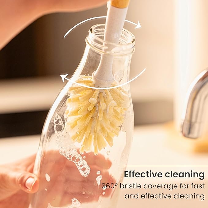 Vigar Zeroline 10.2" Long Bamboo Dish Brush, Ideal Dish Brush for Cups, Wine Glass, Tumbler, Blender Bottles, and Glass Water Bottles for The Kitchen