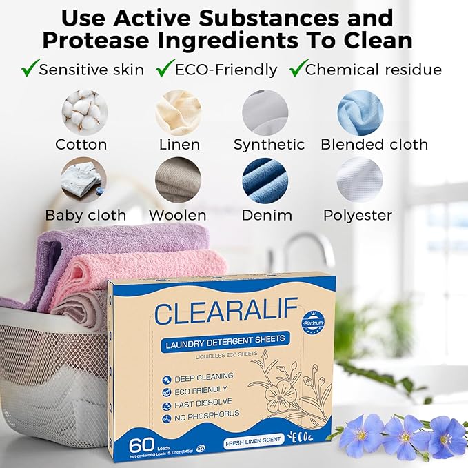 CROS 360 Loads Laundry Detergent Sheets Linen Scent, for Travel, Home, Apartment, Dorm, Laundry Detergent Strips Eco Friendly, Hypoallergenic, Liquidless Washing Supplies