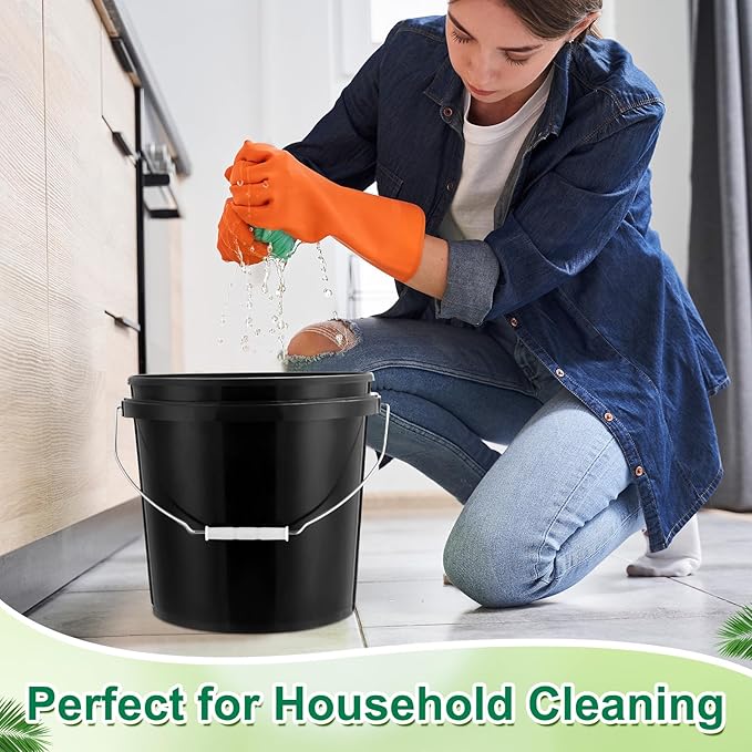 Tioncy 24 Pcs 2 Gallon Plastic Bucket with Lid Heavy Duty 2 Gallon Bucket Pail with Lid Handle for Storage Container Home Household Cleaning (Black)