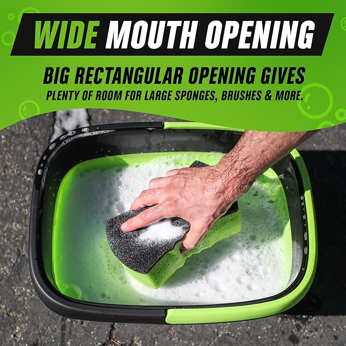 Grip Clean Collapsible Bucket - 5 Gallon Foldable Cleaning Bucket with Ribbed Bottom - Durable Car Wash Bucket for Household Chores, Camping, and Outdoor - Green