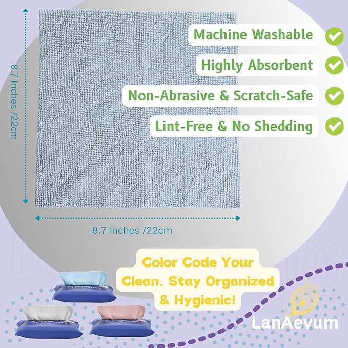 Microfiber Cleaning Cloths 60-Pack Microfiber Towels Pull-Out Packs 8.7x8.7 in, Lint Free, Streak Free, Absorbent, Reusable, Washable, Scratch Free, for Kitchen, Car Detailing, Glass, Pink/Gray/Blue