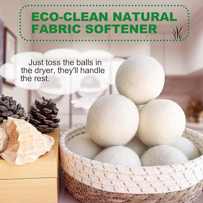 New Zealand Wool Dryer Balls | 7-Pack in Handmade Basket | Speed Up Drying & Reduce Wrinkles | Natural Reusable Fabric Softener