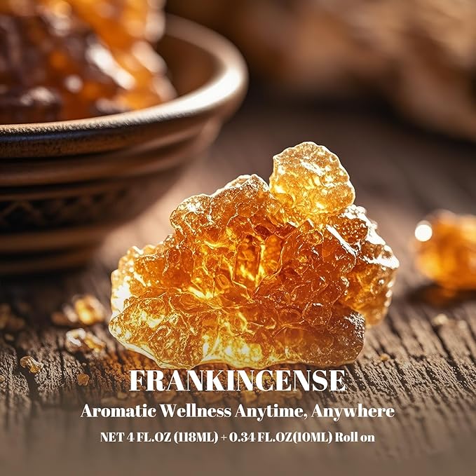Frankincense Essential Oil (4 fl.oz Bottle + 0.34 fl.oz Roll-On) — Frankincense Oils for Aromatherapy, Diffusers, Humidifiers, Home fragrances, DIY Skincare, Candle, Soap Making, Relaxation, Yoga