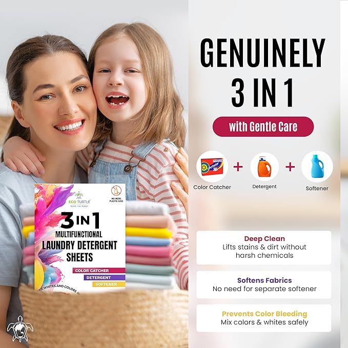 Color Catcher Fabric Softener Laundry Detergent Sheets 20 Loads Fresh Scent, Plant based, No Plastic Jugs Travel Friendly, Ultra Concentrated Mix Colored with Whites Detergent Softener & Color Catcher