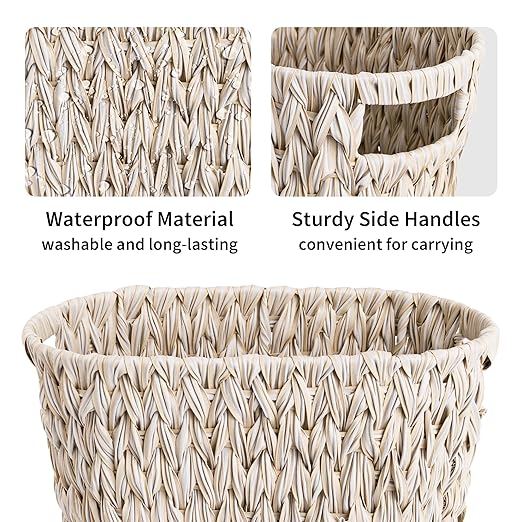 GRANNY SAYS Wicker Trash Can, Waterproof Bathroom Trash Can, Wicker Waste Basket for Bathroom, Decorative Boho Waste Basket for Bedroom, Office, 19 Liters/5 Gallons