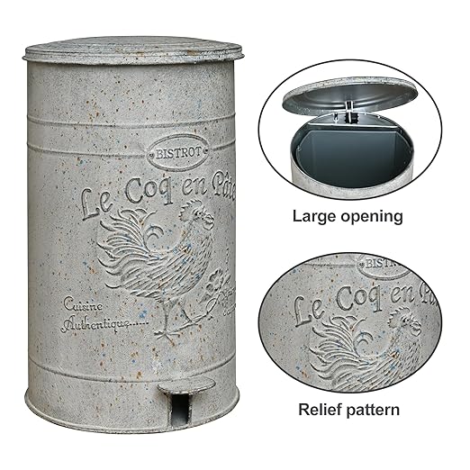 Farmhouse Metal Trash Can with Lid Retro Step Pedal Garbage Cans Vintage Round Step-On Waste Container with Removable Inner Bucket for Kitchen Bathroom Bedroom Toilet Office Garden Outdoor 15 Liter