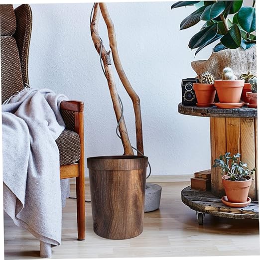 Mobestech 13 Gallon Brown Polypropylene Trash Can with Wood Grain Design