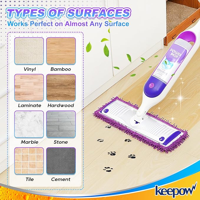 KEEPOW 10 Pack Reusable Pads for Swiffer Power Mop, Refill Pads for Swiffer Power Mop Wood Floor Cleaning, Microfiber Mop Pads for Hardwood Floors