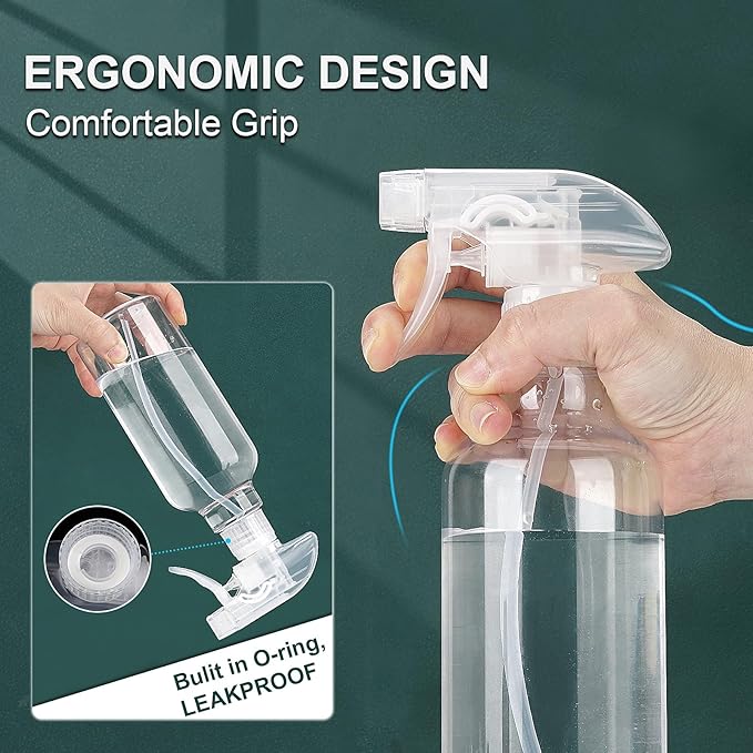 Spray Bottles 16.9oz Plastic Spray Bottle for Hair Mist/Stream Heavy Duty Empty Spray Bottles for Cleaning Solutions, Plants (16.9oz-Clear)