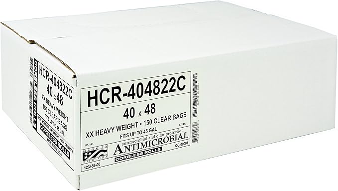 Aluf Plastics High Density Trash Bags, 45 Gallon, 150 Count, 22 Micron (eq), 40" x 48", Clear, for Bathroom, Office, Industrial, Commercial, Janitorial, Municipal, Recycling